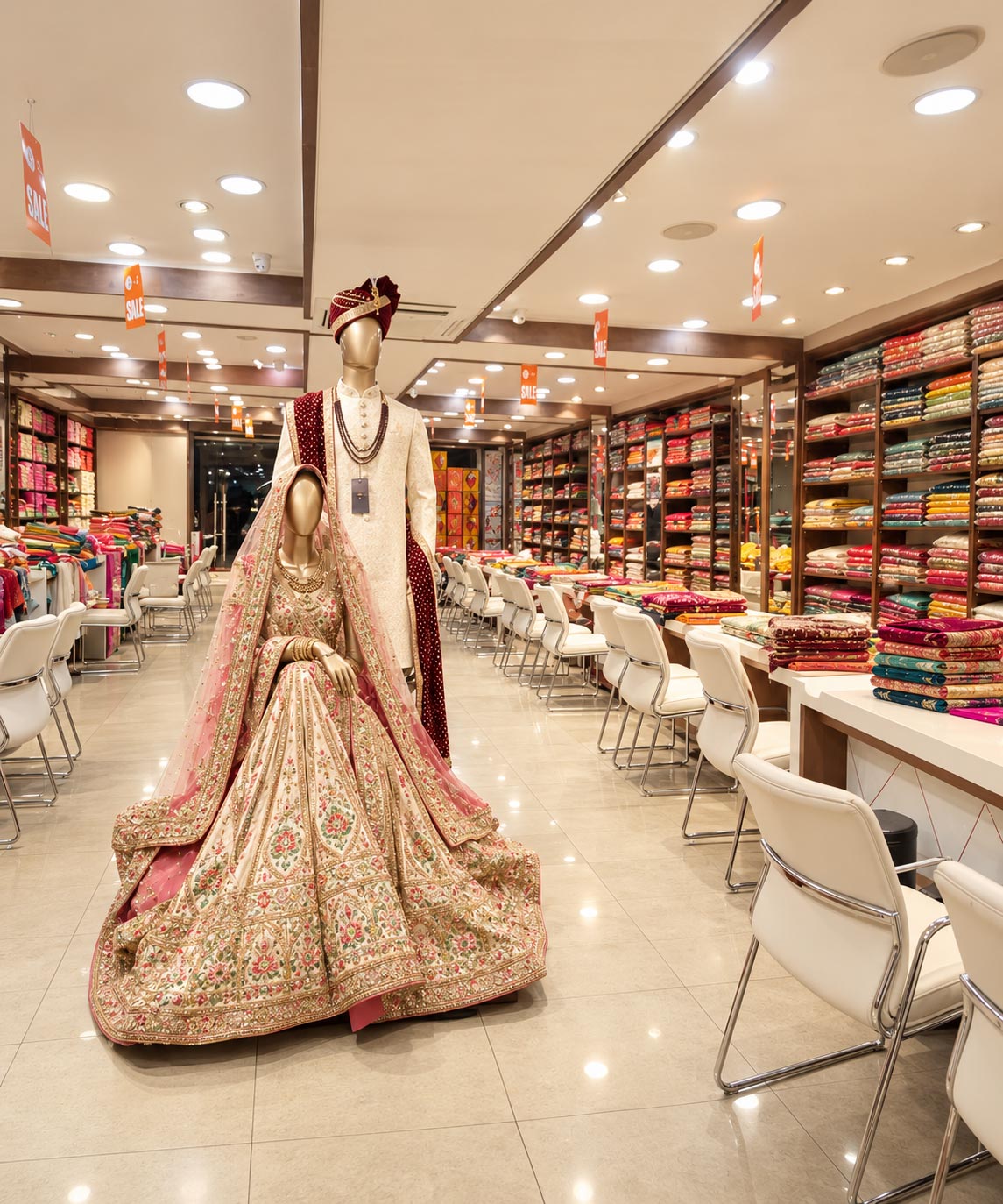 Illustrative fashion showroom reference; bridal concept imagery to be commissioned